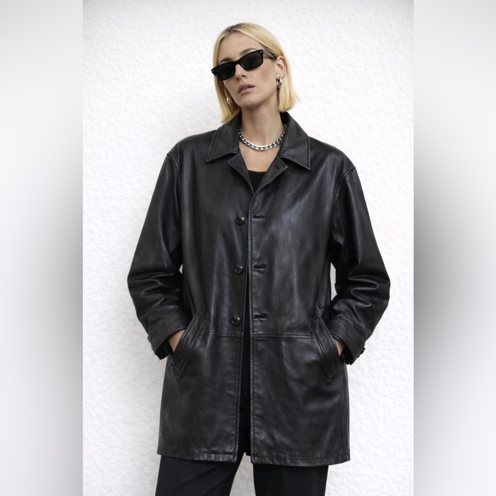Black Leather Trench Coat